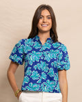 The front view of the Southern Tide Payge Poplin Top by Southern Tide - Surf Blue