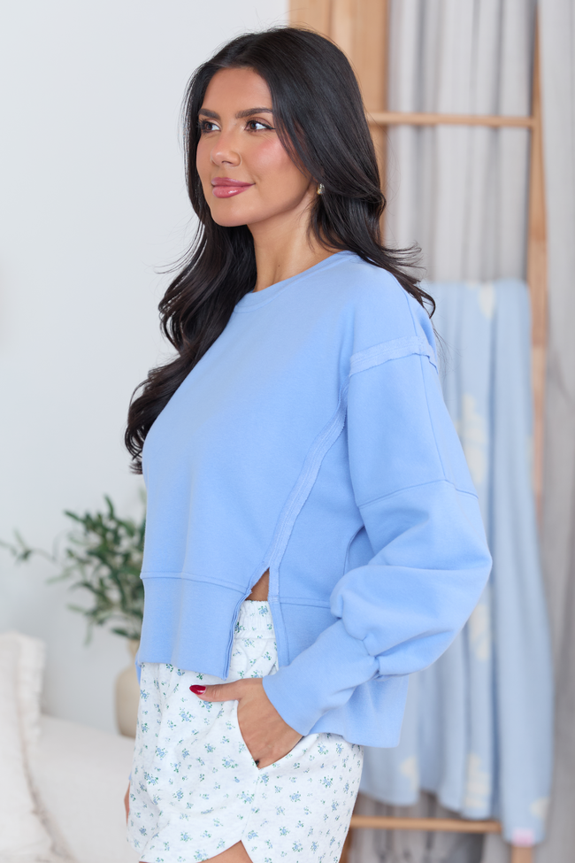 Payton Blue Cropped Crewneck Top FINAL SALE