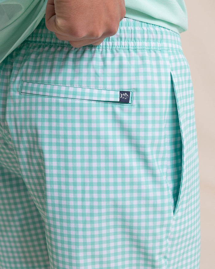The detail view of the Southern Tide Pelican Bay Gingham Maritime Swim Trunk by Southern Tide - Florida Keys