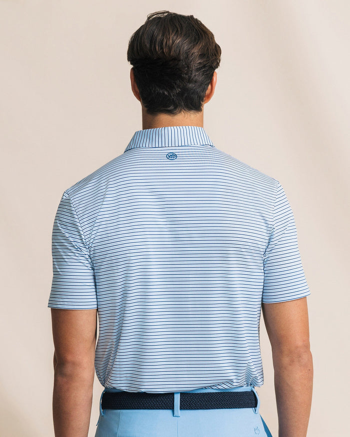 The back view of the Southern Tide Pelican Landing Stripe Coastal Breeze® Performance Polo by Southern Tide - Ocean Channel