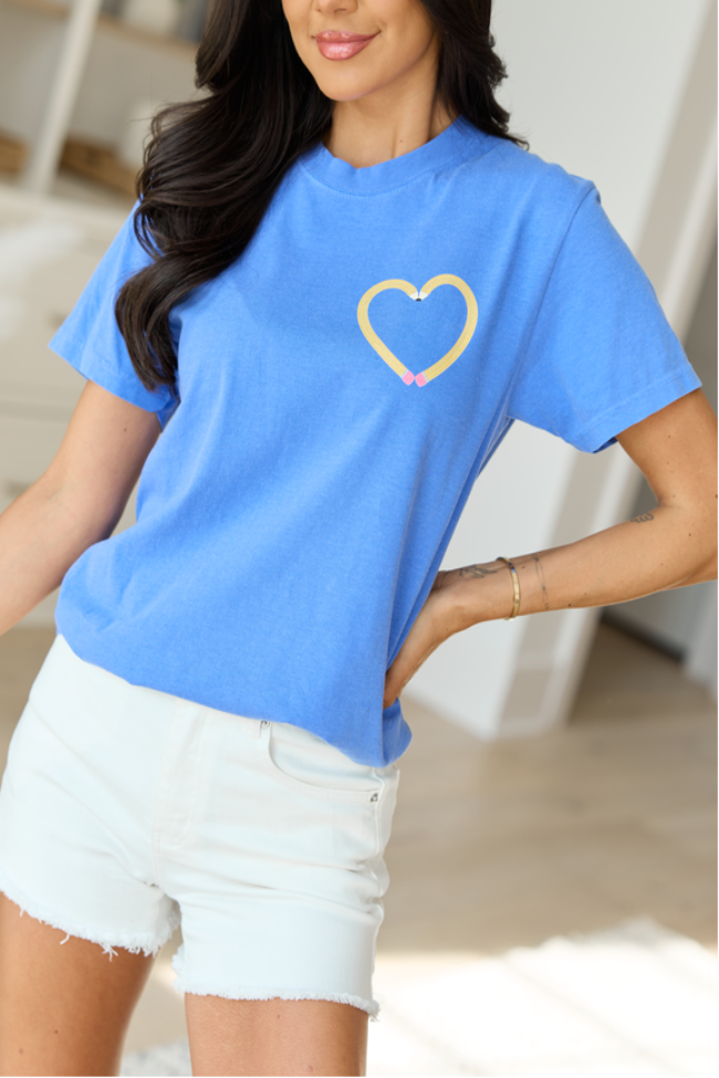 Pencil Heart Blue Comfort Colors Graphic Tee
