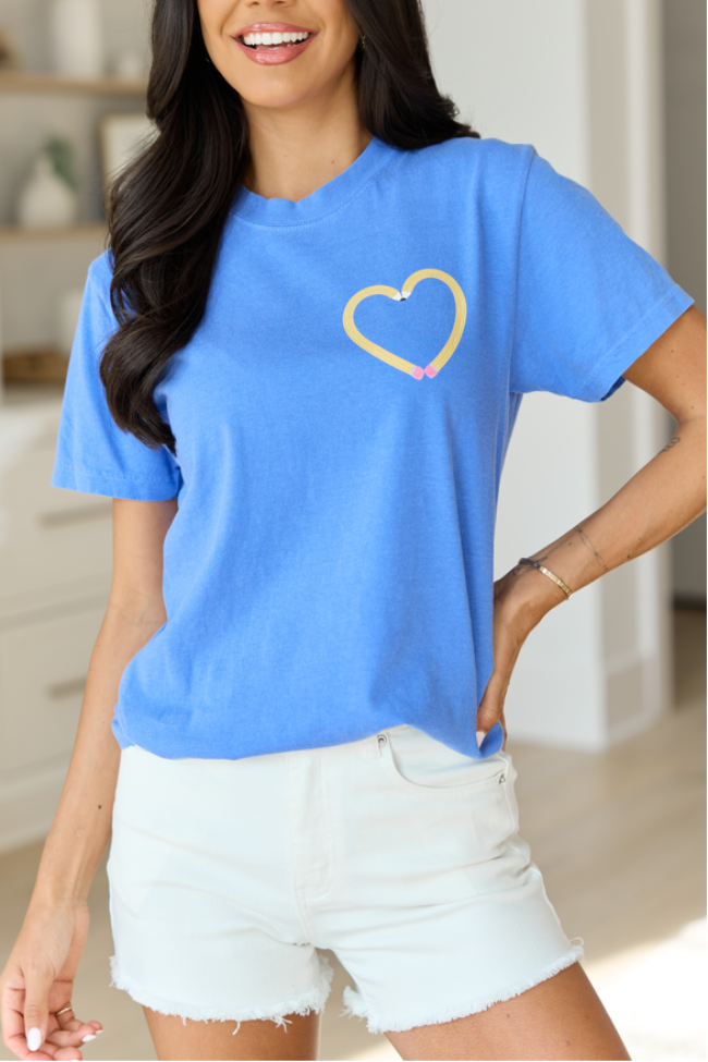Pencil Heart Blue Comfort Colors Graphic Tee