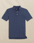 The front view of the Southern Tide Penn State Nittany Lions brrr°®-eeze Heather Polo by Southern Tide - Heather Nautical Navy