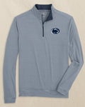 The front view of the Southern Tide Penn State Nittany Lions Cruiser Micro-Stripe Quarter Zip by Southern Tide - Heather Navy