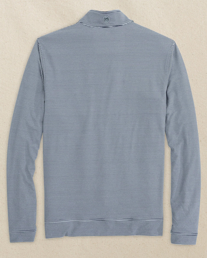 The back view of the Southern Tide Penn State Nittany Lions Cruiser Micro-Stripe Quarter Zip by Southern Tide - Heather Navy