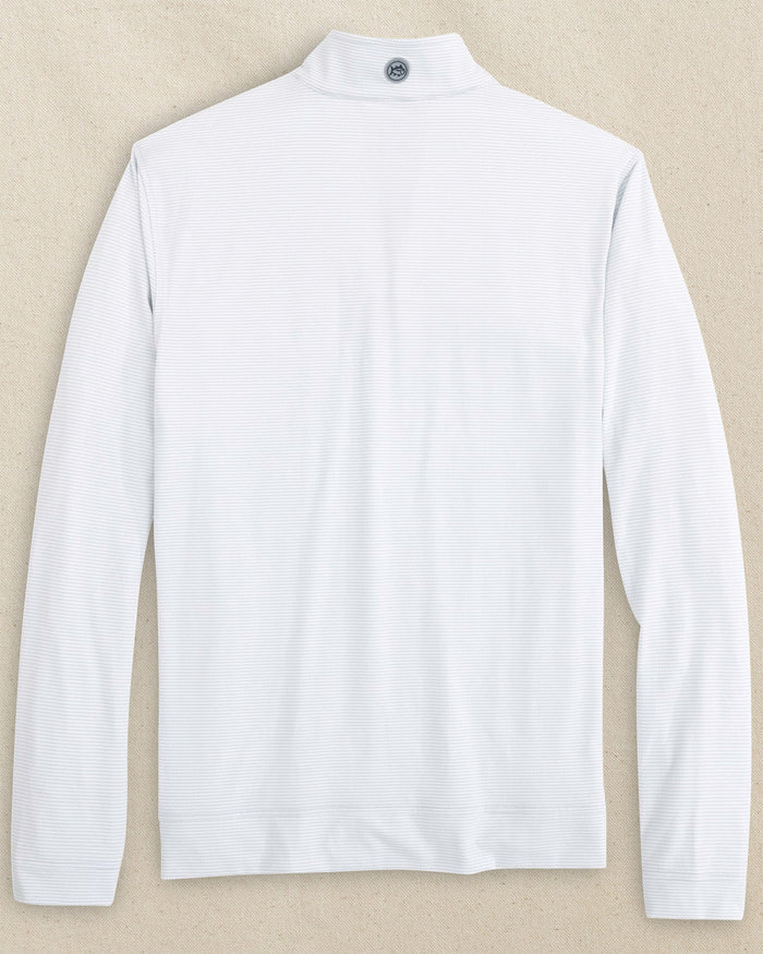 The back view of the Southern Tide Penn State Nittany Lions Cruiser Micro-Stripe Quarter Zip by Southern Tide - Heather Slate Grey