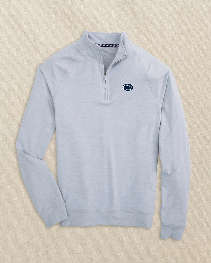 The front view of the Southern Tide Penn State Nittany Lions Cruiser Quarter Zip by Southern Tide - Heather Slate Grey