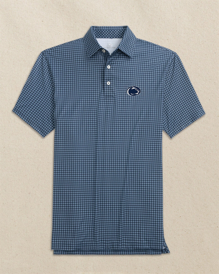 The front view of the Southern Tide Penn State Nittany Lions Driver Dunes Edge Plaid Polo by Southern Tide - Navy