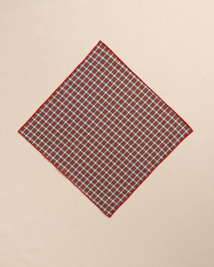The front view of the High Cotton Peppermint Plaid Cotton Pocket Square at Southern Tide - Red