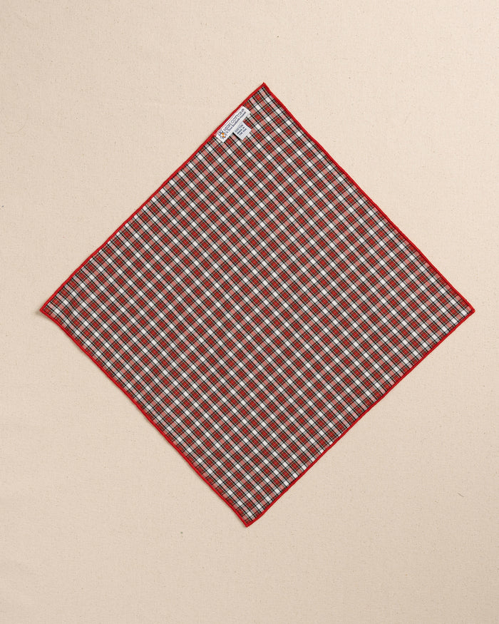 The back view of the High Cotton Peppermint Plaid Cotton Pocket Square at Southern Tide - Red