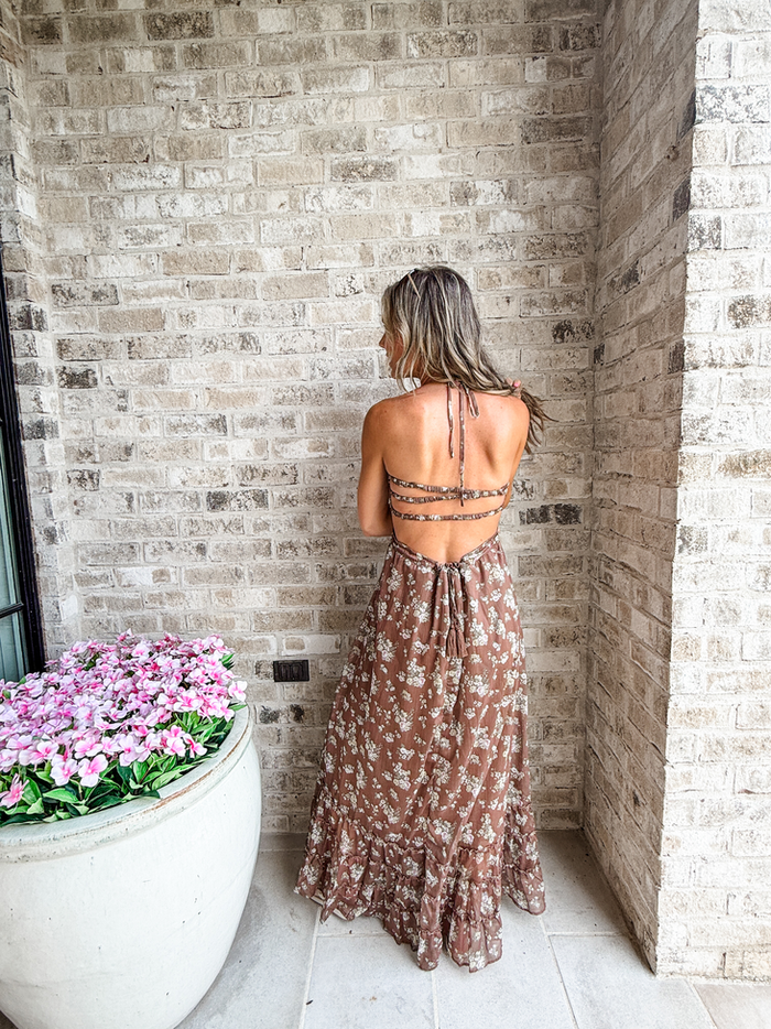 Petals & Sunshine Brown Floral Maxi Dress