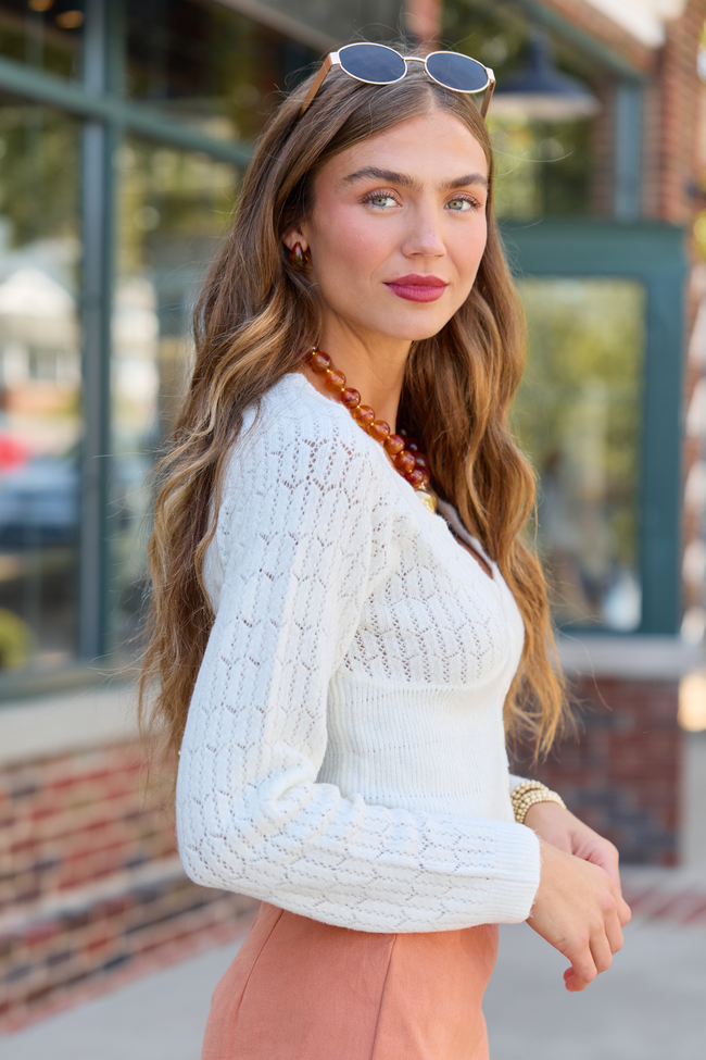 Pheobe Ivory Pointelle Cardigan Top