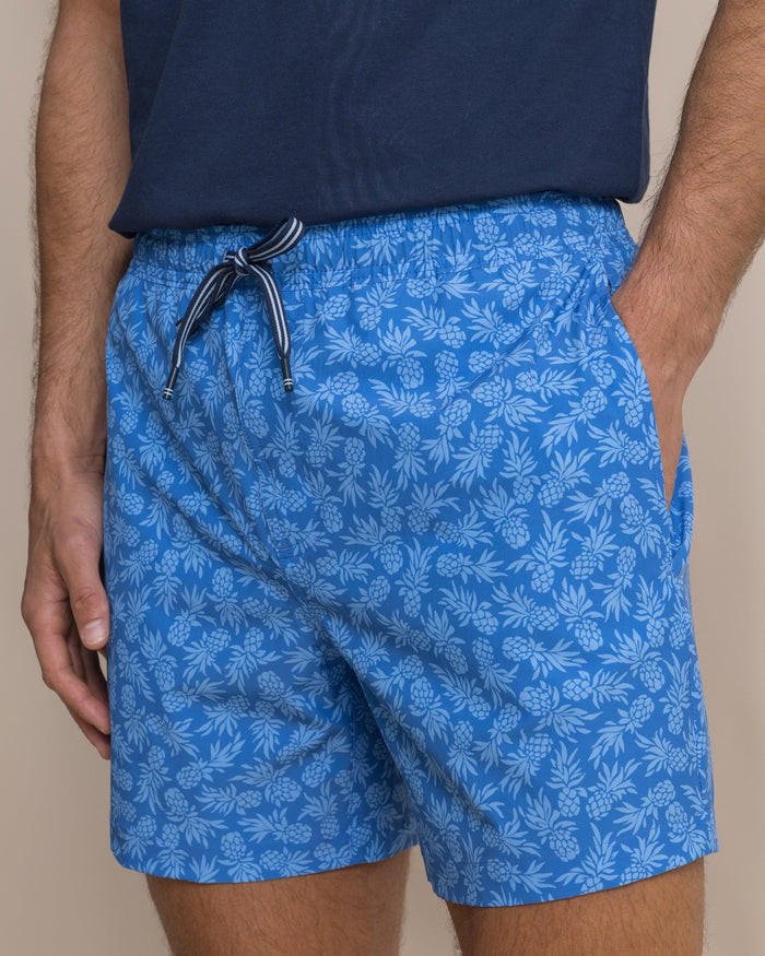 The detail view of the Southern Tide Pineapple Parade Maritime Swim Trunk by Southern Tide - Blue Stream