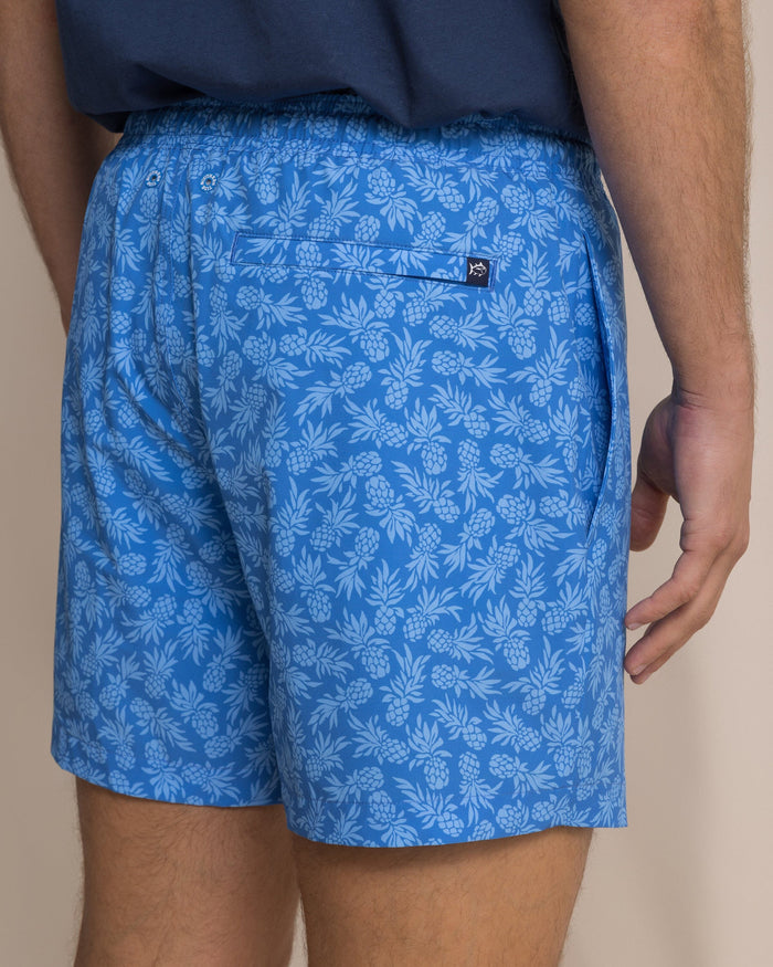 The detail view of the Southern Tide Pineapple Parade Maritime Swim Trunk by Southern Tide - Blue Stream