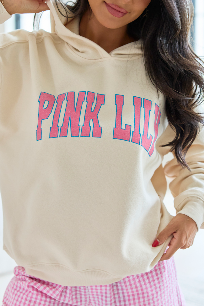 Pink Lily Block Cream Graphic Hoodie