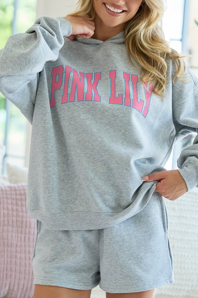 Pink Lily Block Light Grey Graphic Hoodie