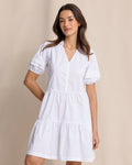 The front view of the Southern Tide Piper Short Sleeve Dress by Southern Tide - Classic White