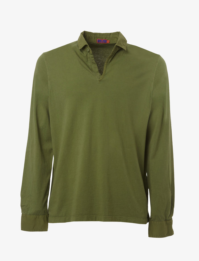 Polo uomo maniche lunghe cotone verde muschio tinta unita - Gallo 1927 - Official Online Shop