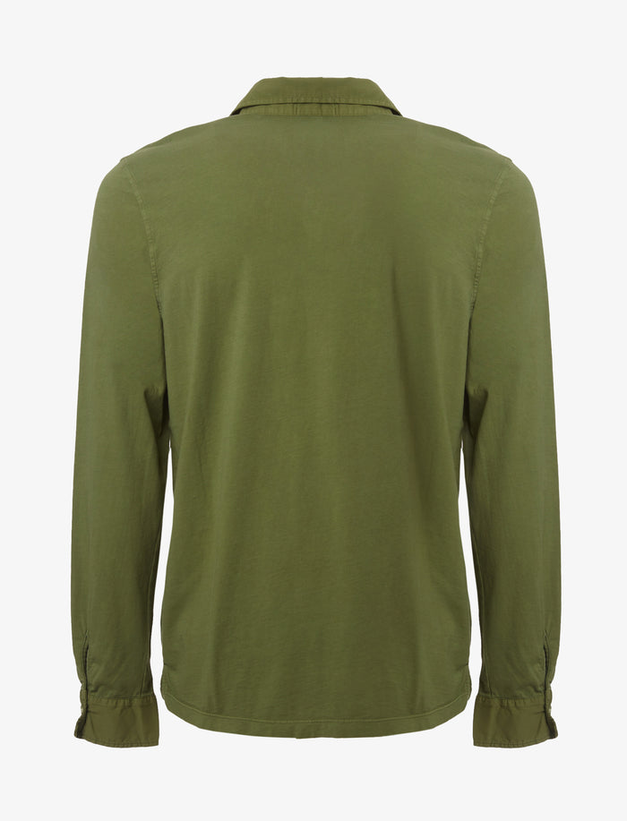 Polo uomo maniche lunghe cotone verde muschio tinta unita - Gallo 1927 - Official Online Shop