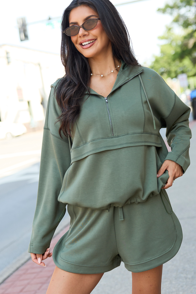 Power In Progress Olive Green Scuba Shorts