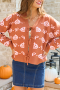 Pretty Little Pumpkin Tie Front Cardigan Rust/Pink