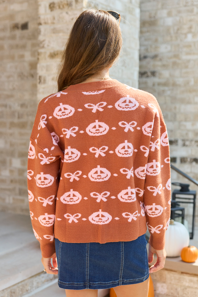 Pretty Little Pumpkin Tie Front Cardigan Rust/Pink
