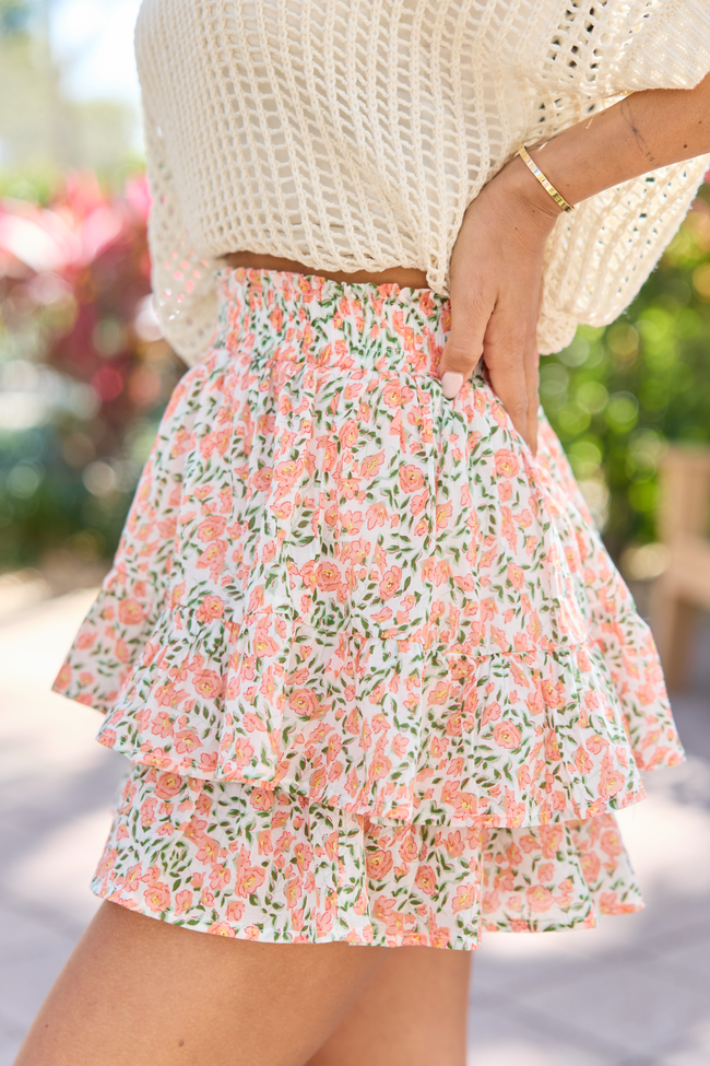 Pretty Moment Orange Multi Floral Print Tiered Mini Skort FINAL SALE