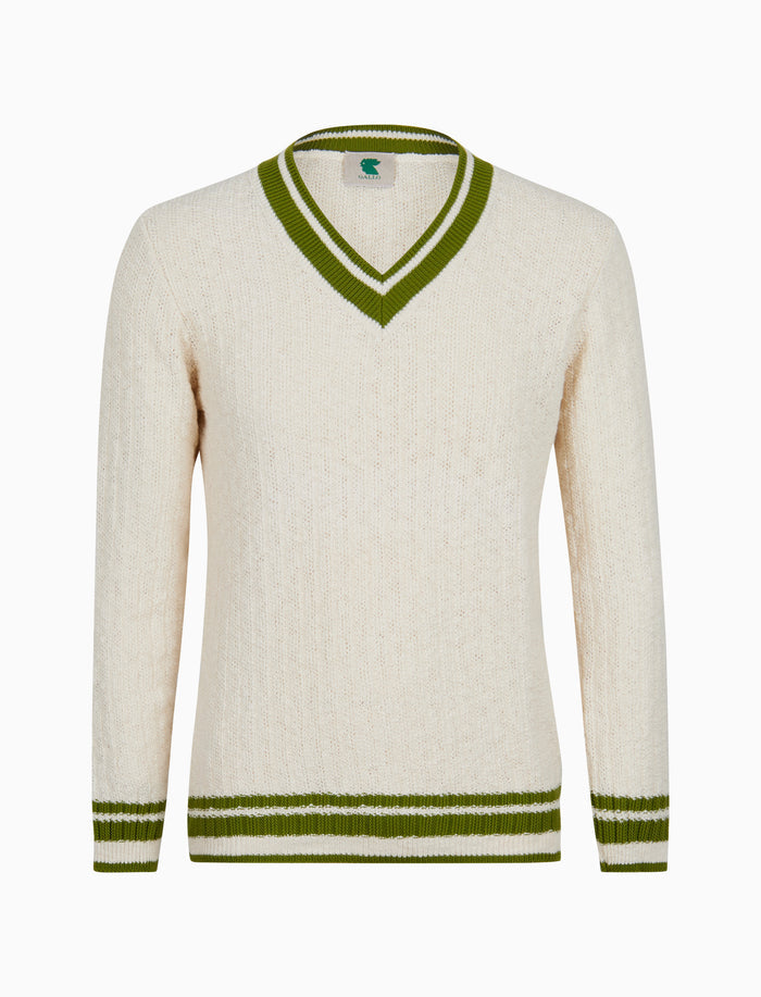 Pull scollo a v unisex cotone corda tinta unita con contrasti - Gallo 1927 - Official Online Shop