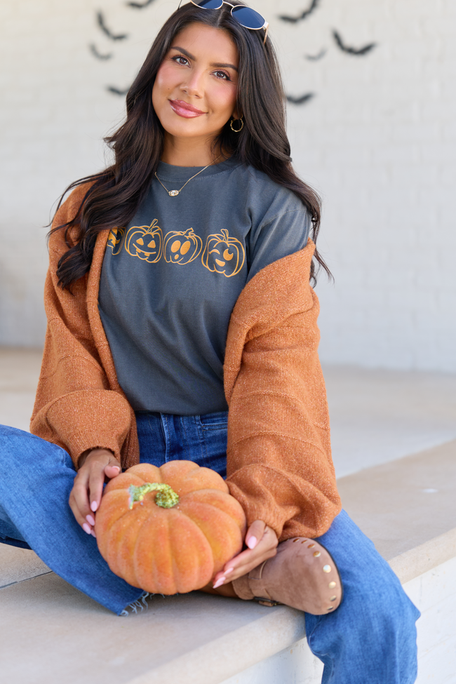 Pumpkin Faces Dark Grey Graphic Tee