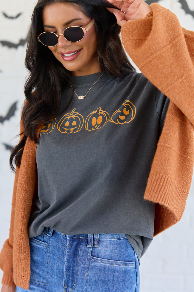 Pumpkin Faces Dark Grey Graphic Tee