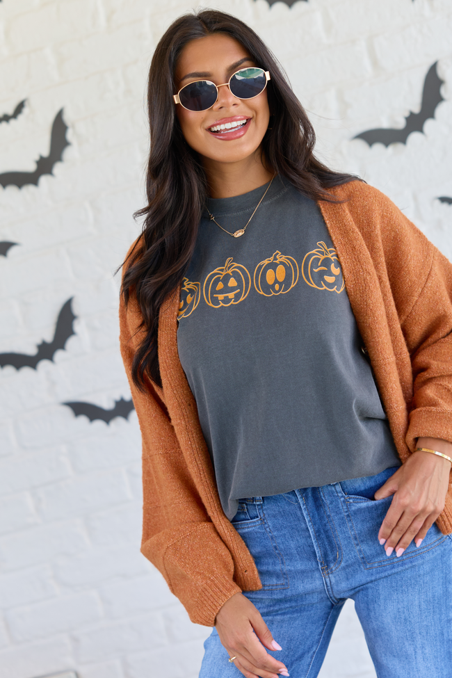 Pumpkin Faces Dark Grey Graphic Tee