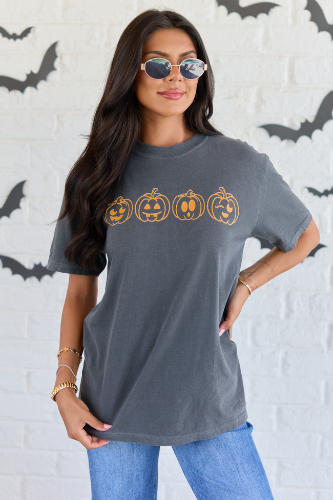 Pumpkin Faces Dark Grey Graphic Tee