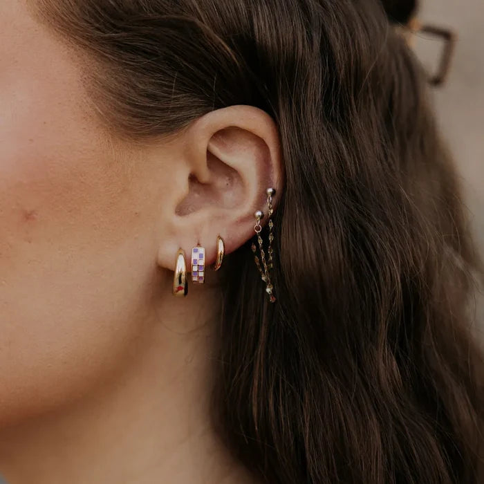 Purple & White Checkered Hoop Earrings