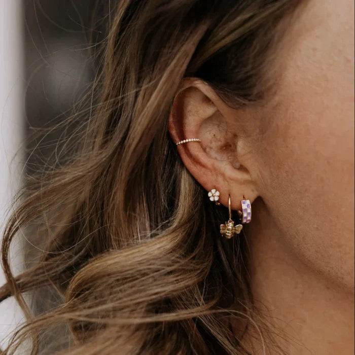 Purple & White Checkered Hoop Earrings