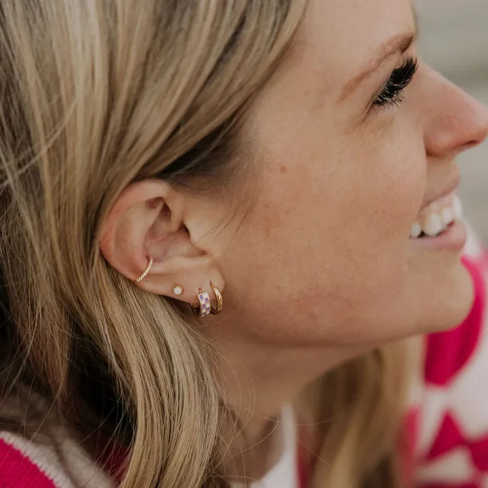 Purple & White Checkered Hoop Earrings