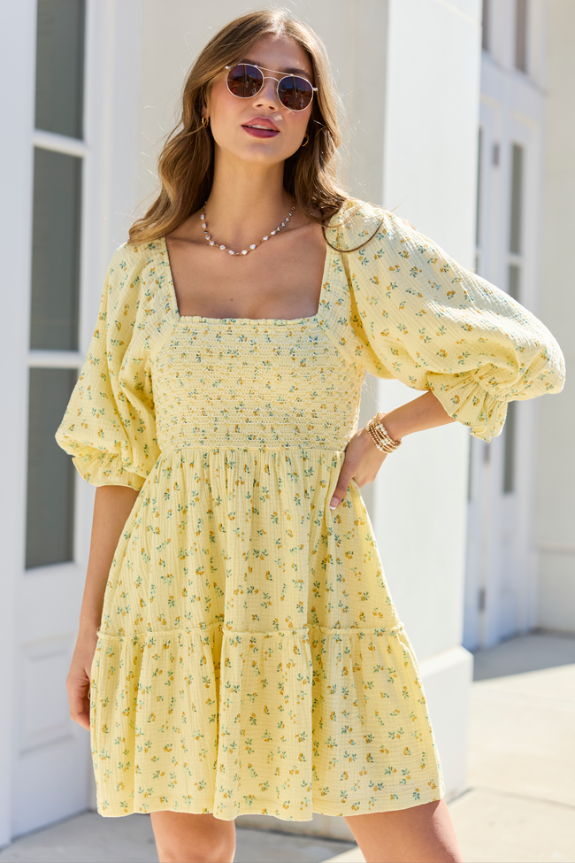 Quincy Yellow Floral Smocked Top Dress FINAL SALE