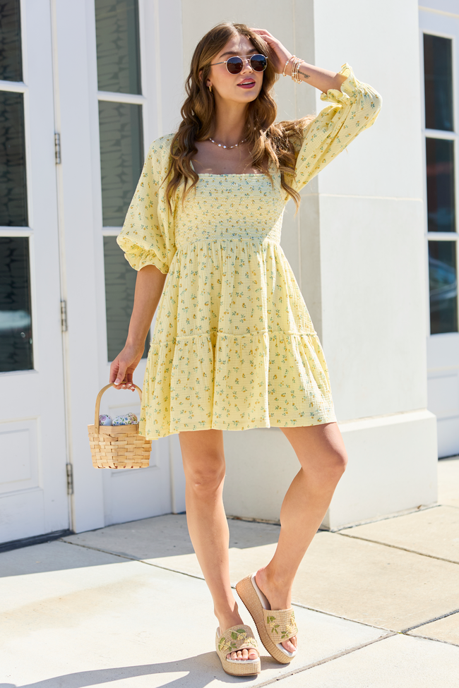Quincy Yellow Floral Smocked Top Dress FINAL SALE