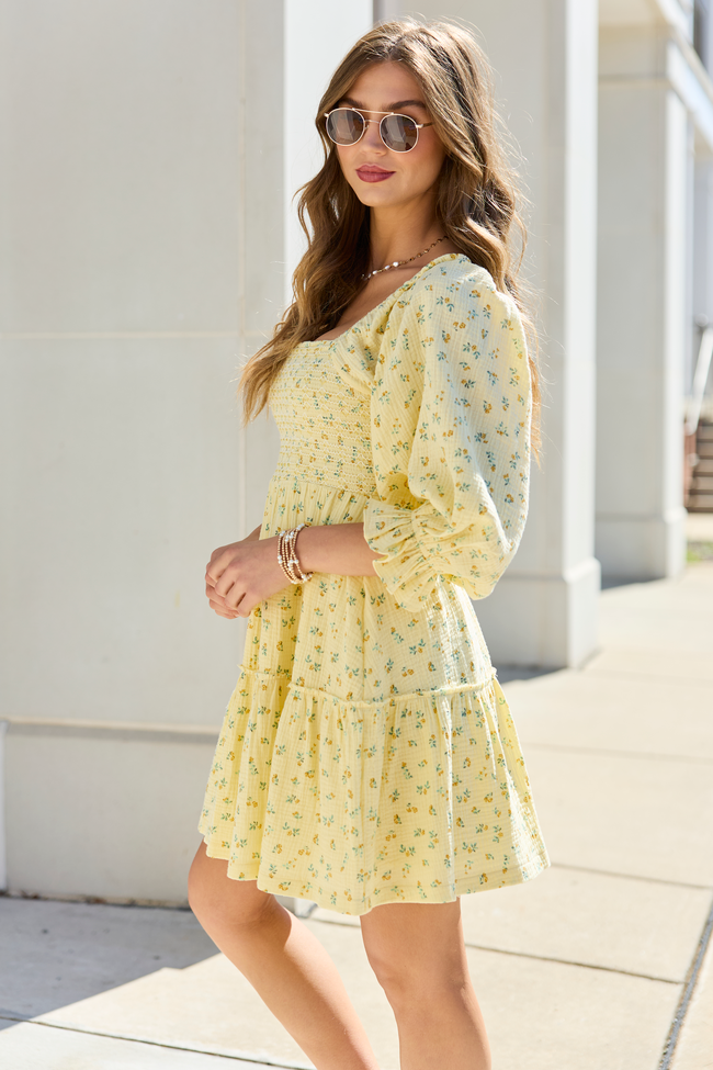 Quincy Yellow Floral Smocked Top Dress FINAL SALE