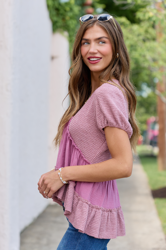 Rays Of Hope Mauve Waffle and Gauze Babydoll Top