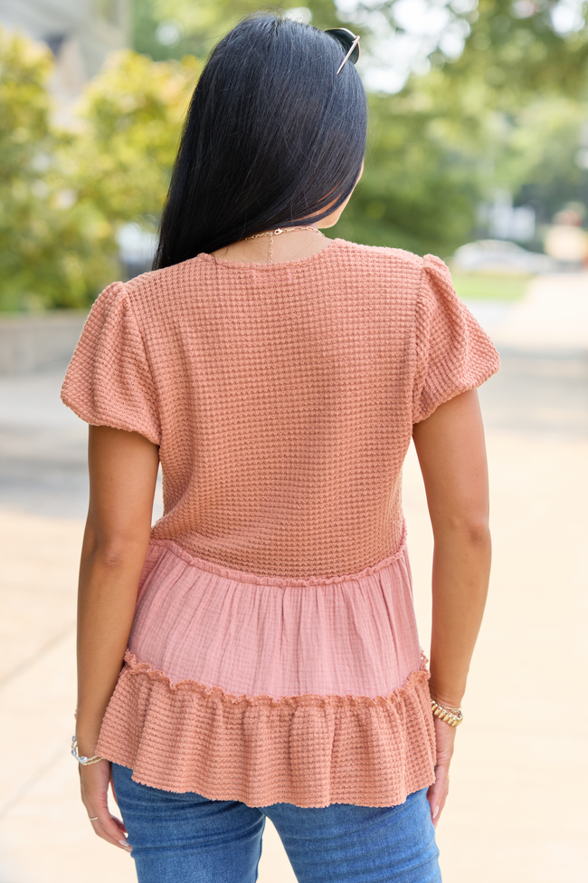 Rays Of Hope Rust Waffle and Gauze Babydoll Top