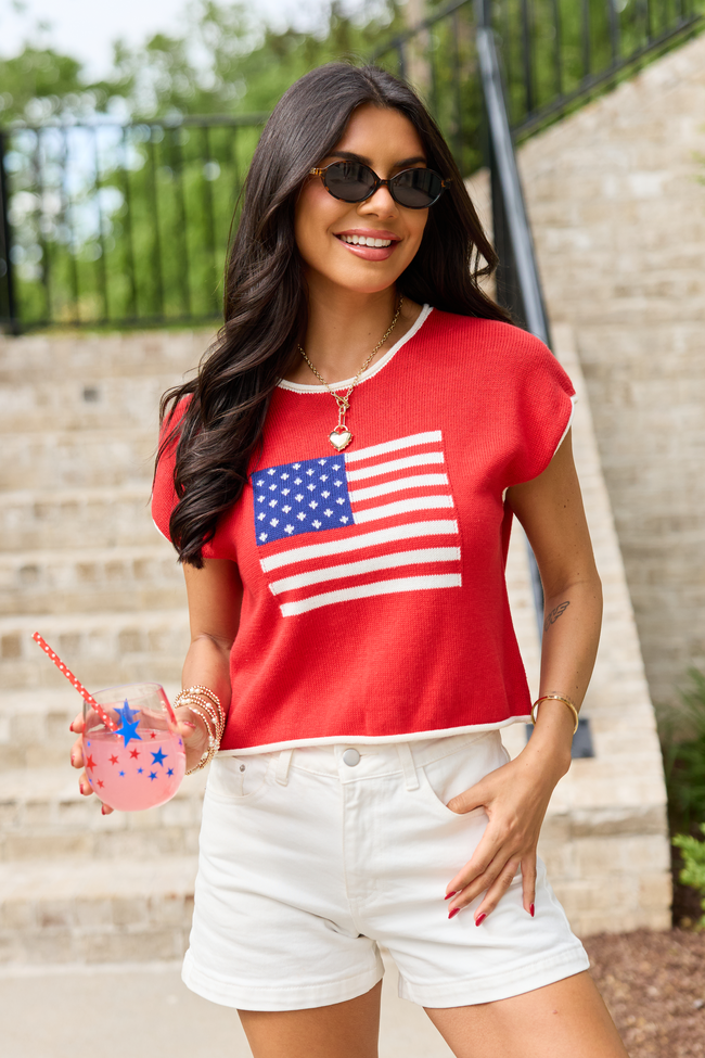 Red American Flag Sweater Top FINAL SALE