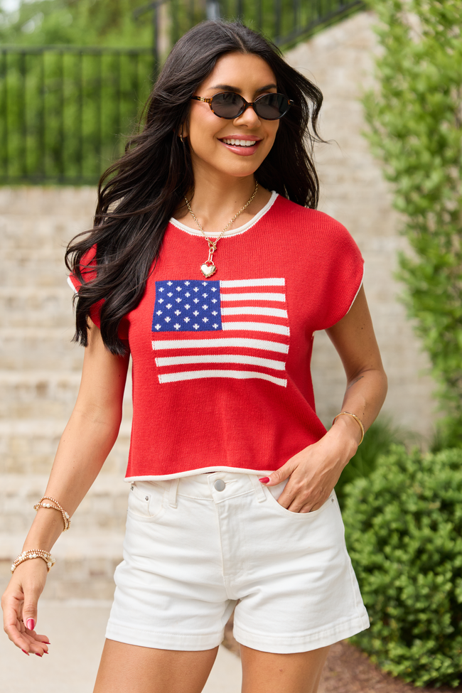 Red American Flag Sweater Top FINAL SALE