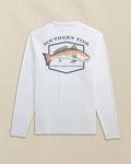 The back view of the Southern Tide Redfish Badge Long Sleeve T-Shirt by Southern Tide - Classic White