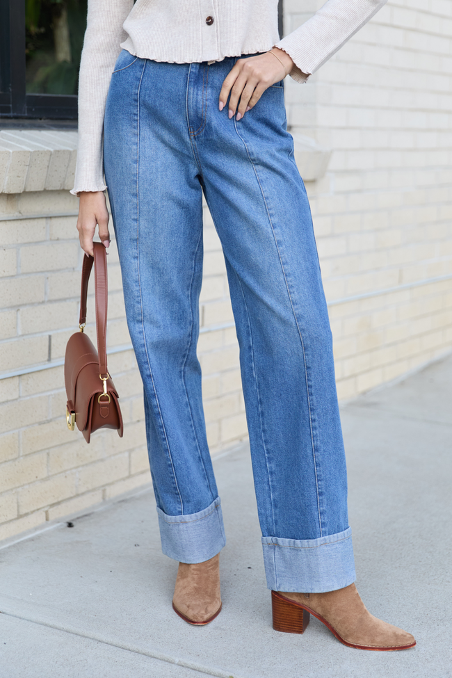 Reina Medium Wash Cuffed Jeans FINAL SALE