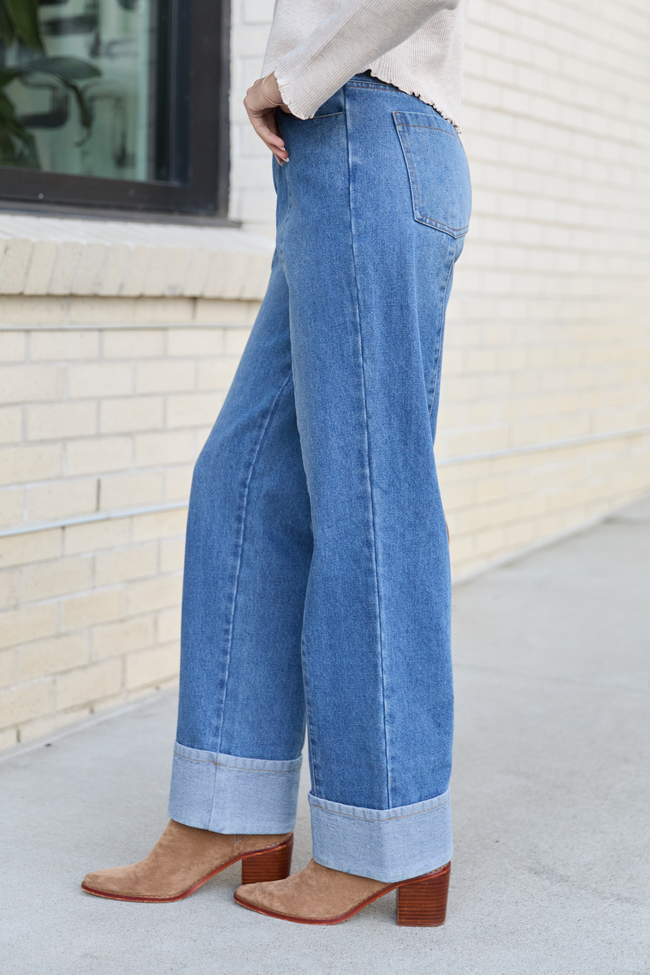 Reina Medium Wash Cuffed Jeans FINAL SALE