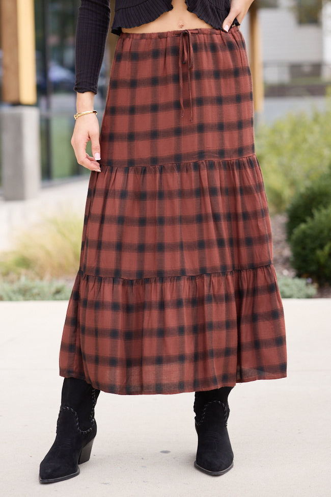 Rena Rust Plaid Midi Skirt FINAL SALE