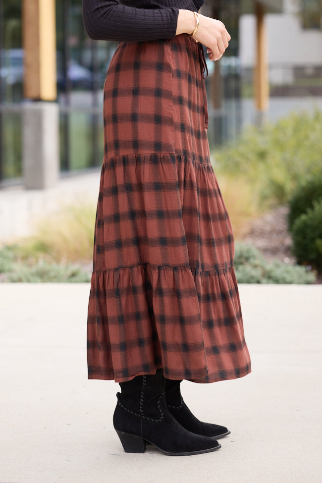 Rena Rust Plaid Midi Skirt FINAL SALE