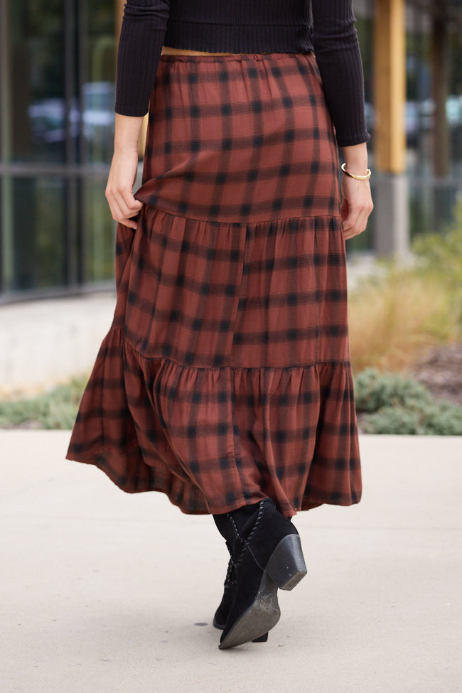 Rena Rust Plaid Midi Skirt FINAL SALE