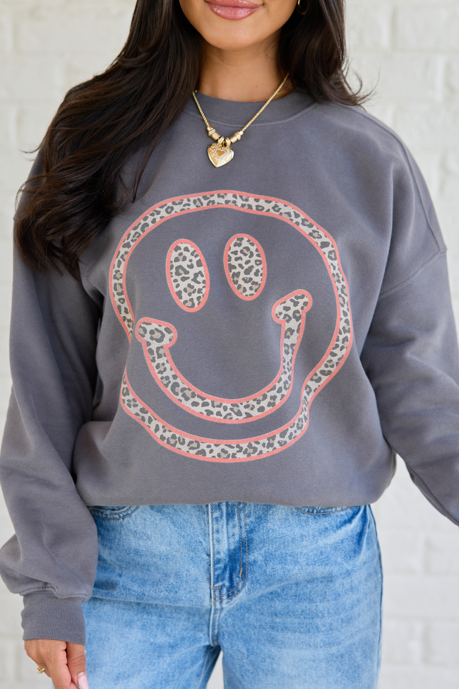 Retro Smile Dark Grey Graphic Sweatshirt