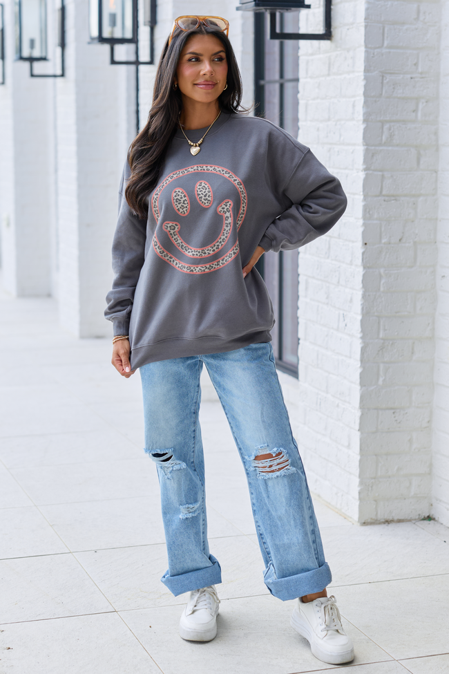Retro Smile Dark Grey Graphic Sweatshirt